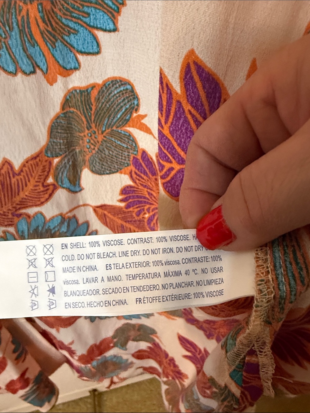 Floral Duster Cardigan in Peach with Teal and Rust Flowers - Picture 2 of 4